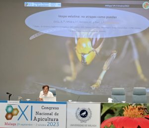El profesor Antonio Ortiz presentando su charla sobre su investigación acerca del control del avispón asiático